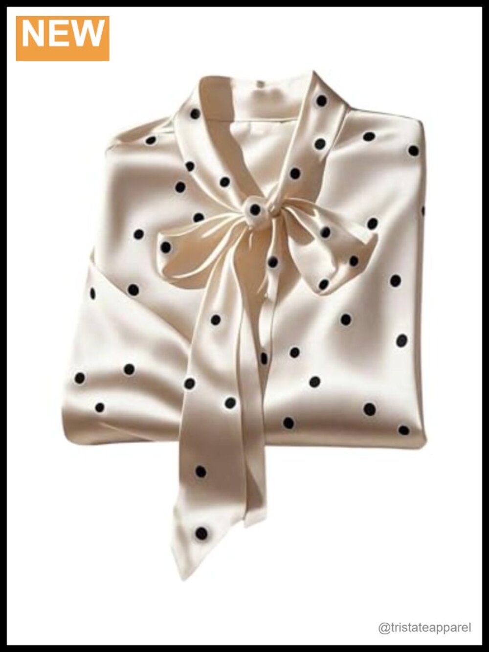 Women's Polka Dot Satin Button Down Shirt Long Sleeve Tie Neck Business Casual